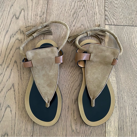 NEW Isabel Marant Camel Jemma Flat Suede Fringe Sandals - Picture 2 of 5